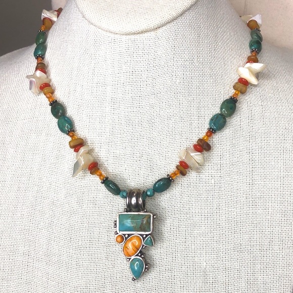 BARSE Sterling Silver 925 Turquoise Spiny Oyster Inlay Drop Dangle Earrings VTG - Picture 7 of 7